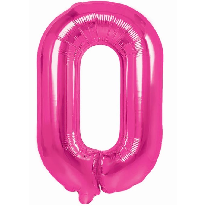 Balon din Folie Metalizata Flippy, Figurina Cifra, Tema Aniversare 40 cm, Ambalaj Individual, Pai inclus, Umflare cu Aer sau Heliu, Roz, Cifra 0