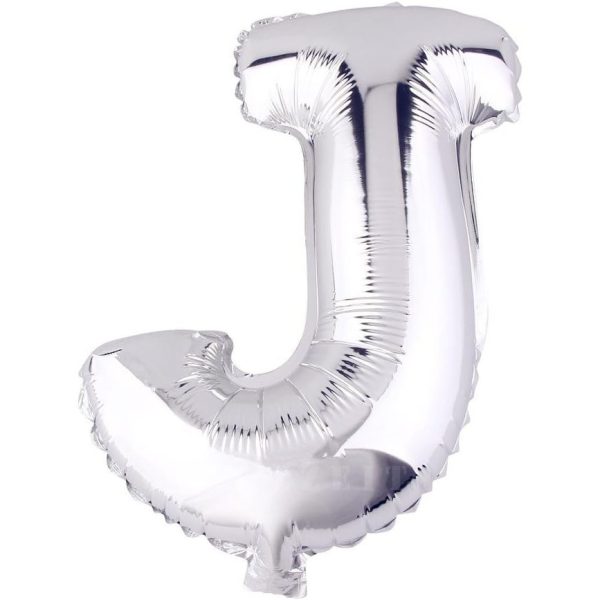 Balon Folie Metalizata Litera J, Flippy, 80 cm, Umflati cu Heliu sau Aer, Ambalaj Individual, Pai inclus, Argintiu