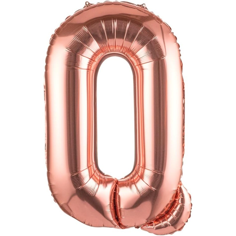 Balon Folie Metalizata Litera Q, Flippy, 100 cm, Umflati cu Heliu sau Aer, Ambalaj Individual, Pai inclus, Rose Gold
