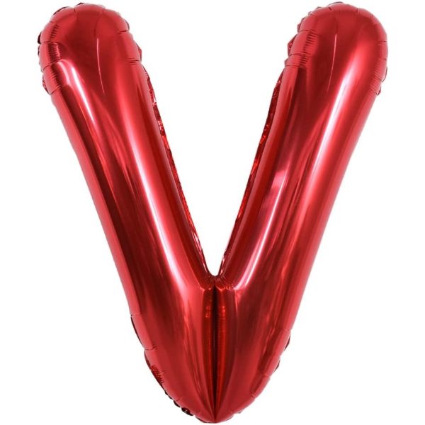 Balon Folie Metalizata Litera V, Flippy, 40 cm, Umflati cu Heliu sau Aer, Ambalaj Individual, Pai inclus, Rosu