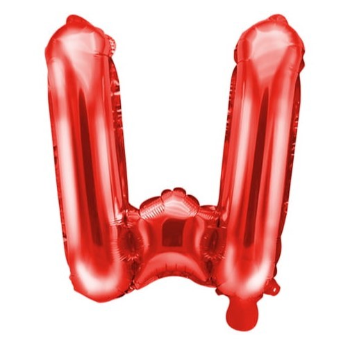 Balon Folie Metalizata Litera W, Flippy, 40 cm, Umflati cu Heliu sau Aer, Ambalaj Individual, Pai inclus, Rosu
