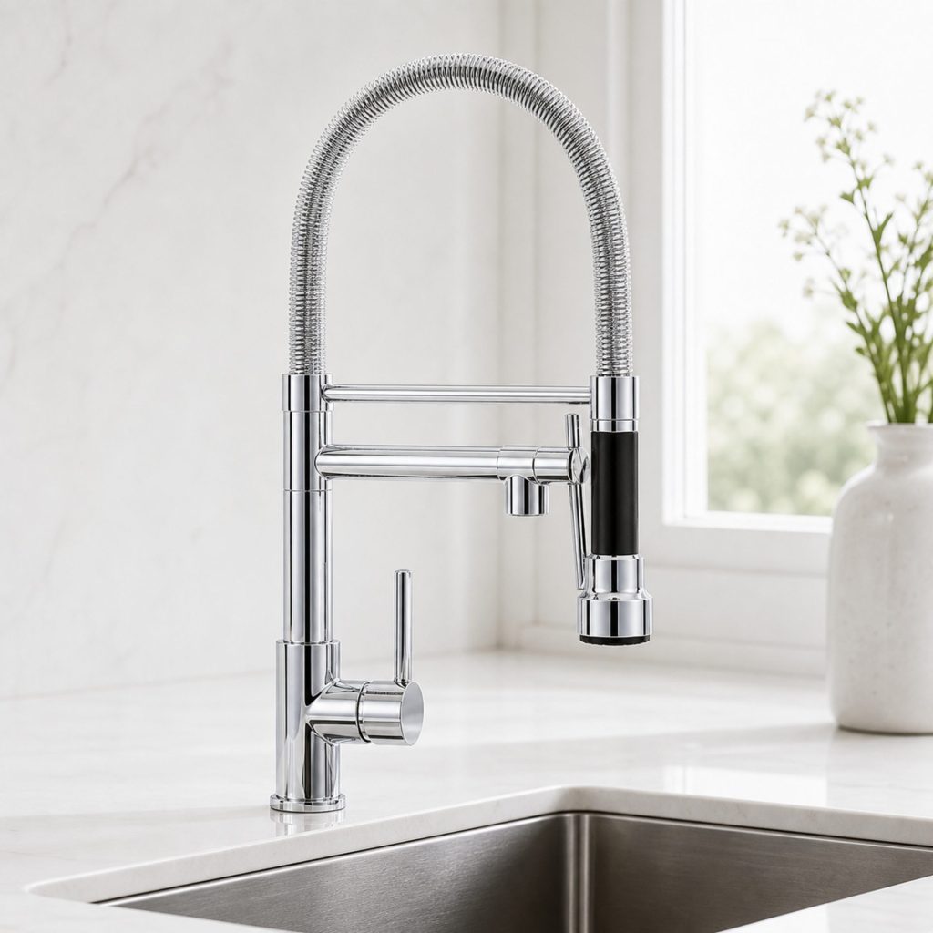 Baterie Bucatarie cu Dus Extractibil, Inox si Alama Crom, YD/301