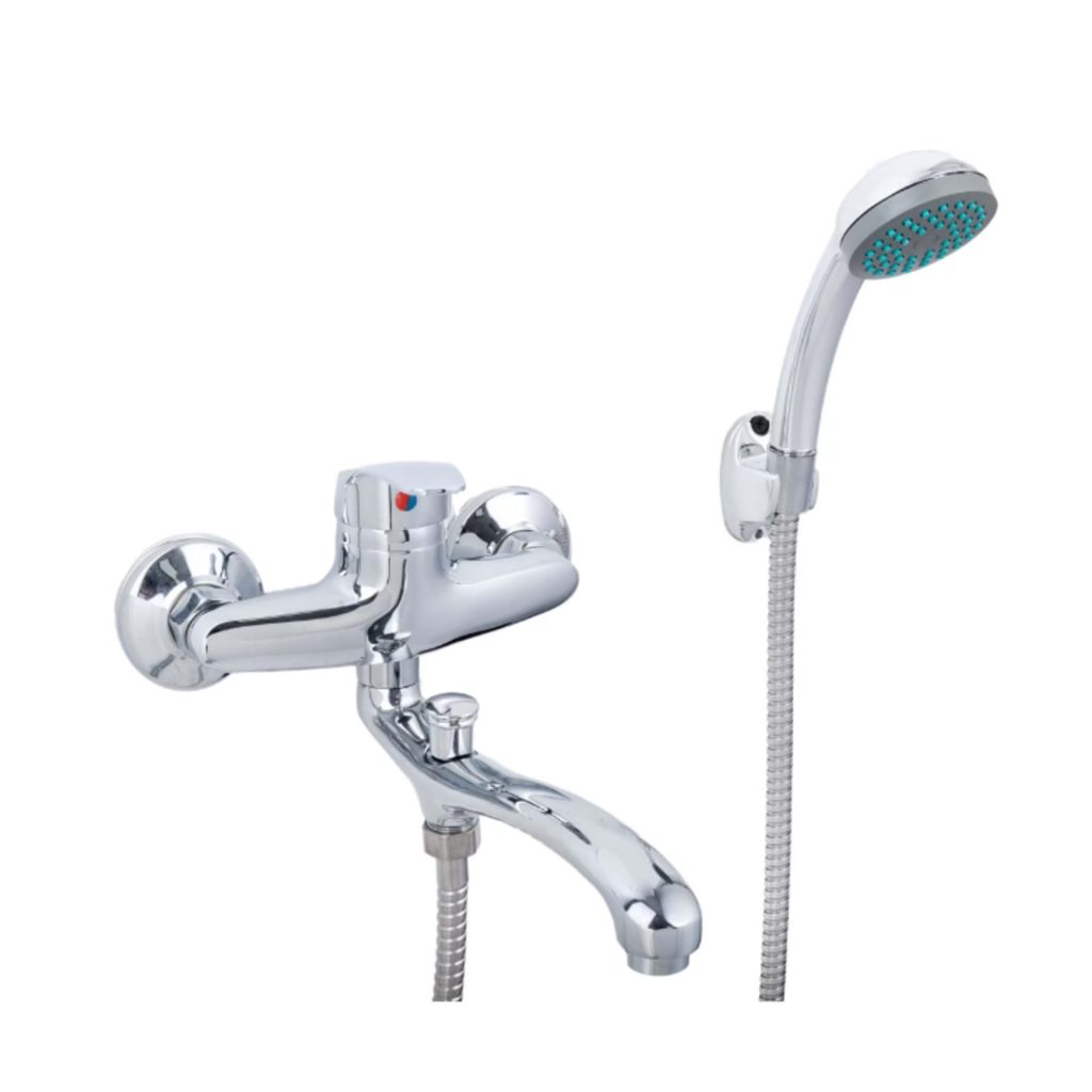 Baterie Cada Crom Lucios - Set Complet cu Pipa Pivotanta de 25cm, Para, Furtun si Excentrice Incluse