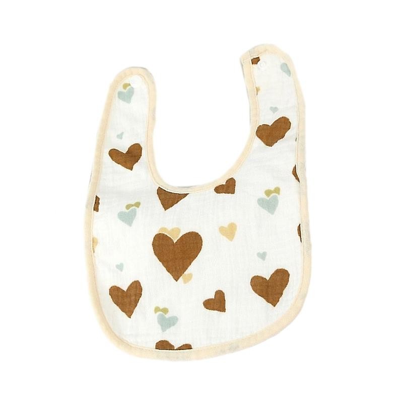 Baveta in Forma de U, Flippy, din Bumbac, pentru Copii 0-12 Luni, Rezistenta la Apa, cu Capse, Model cu Inimioare,  21x30 cm, Bej