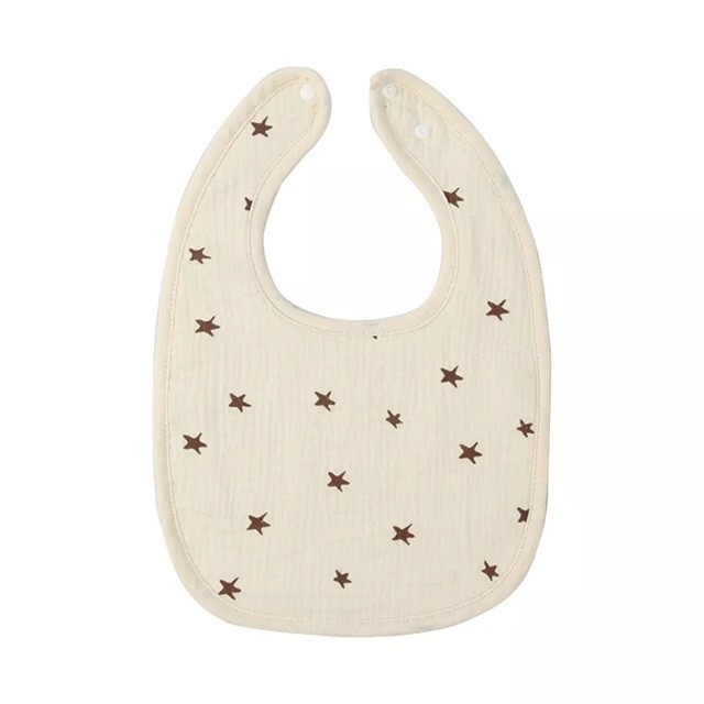 Baveta in Forma de U, Flippy, din Bumbac, pentru Copii 0-12 Luni, Rezistenta la Apa, cu Capse, Model cu Stelute,  21x30 cm, Crem