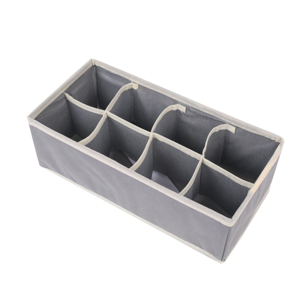 Cutie De Depozitare, Flippy, Pentru Lenjerie, Sosete Si Sutiene, Material Textil, 8 Compartimente, 32 x 16 x 10 cm, Culoare Gri