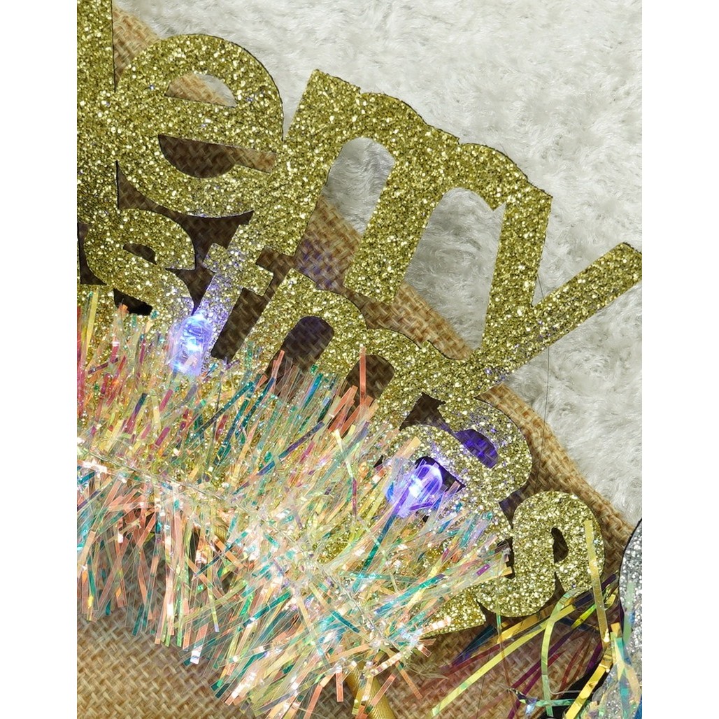 Bentita/cerc Mery Cristmas, culoare auriu cu beteala, marime standard, Flippy - Image 3