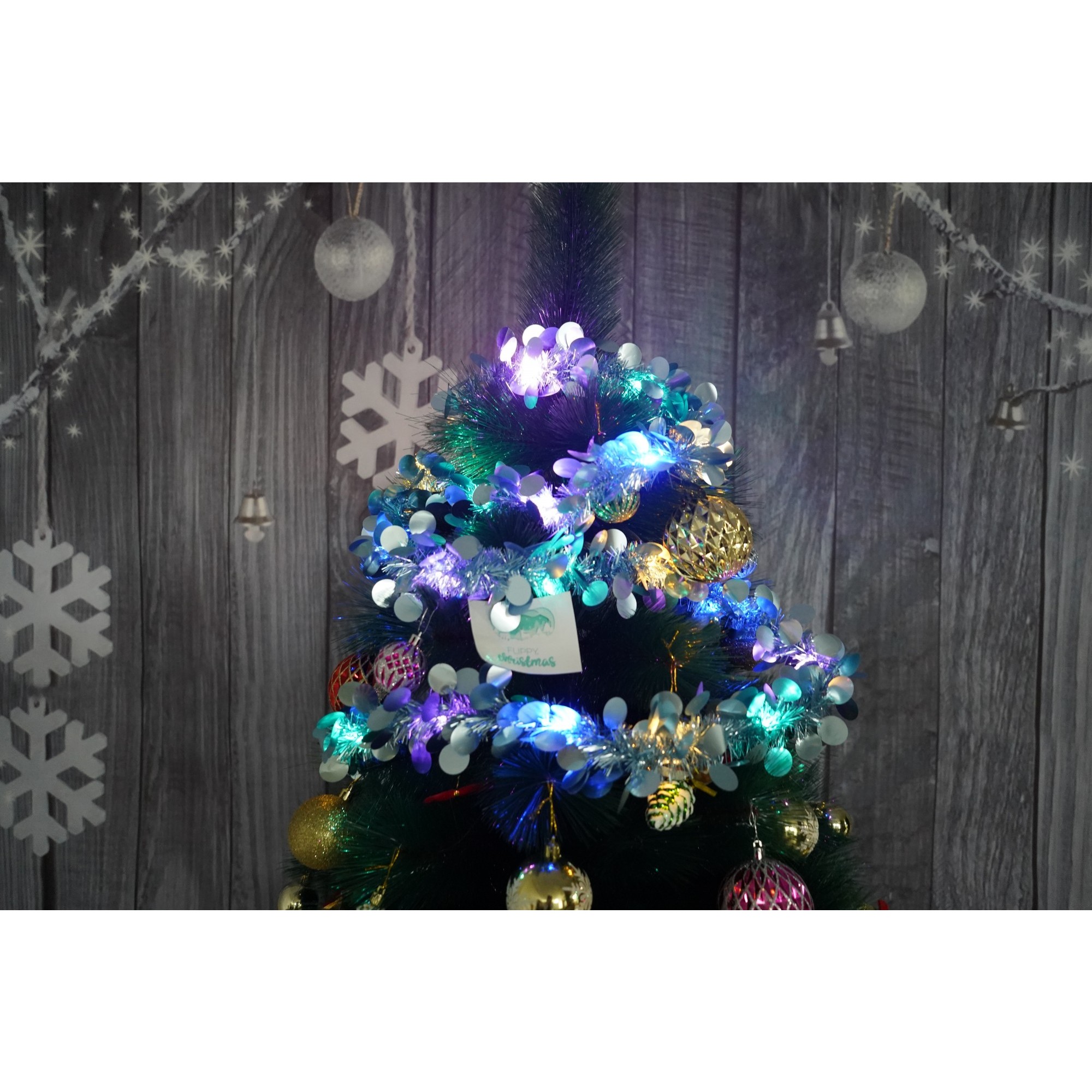 Beteala Craciun cu LED, Albastra, model cu paiete rotunde, 2 m x 5 cm, PVC, Sir, Artificiala, Flippy - Image 2