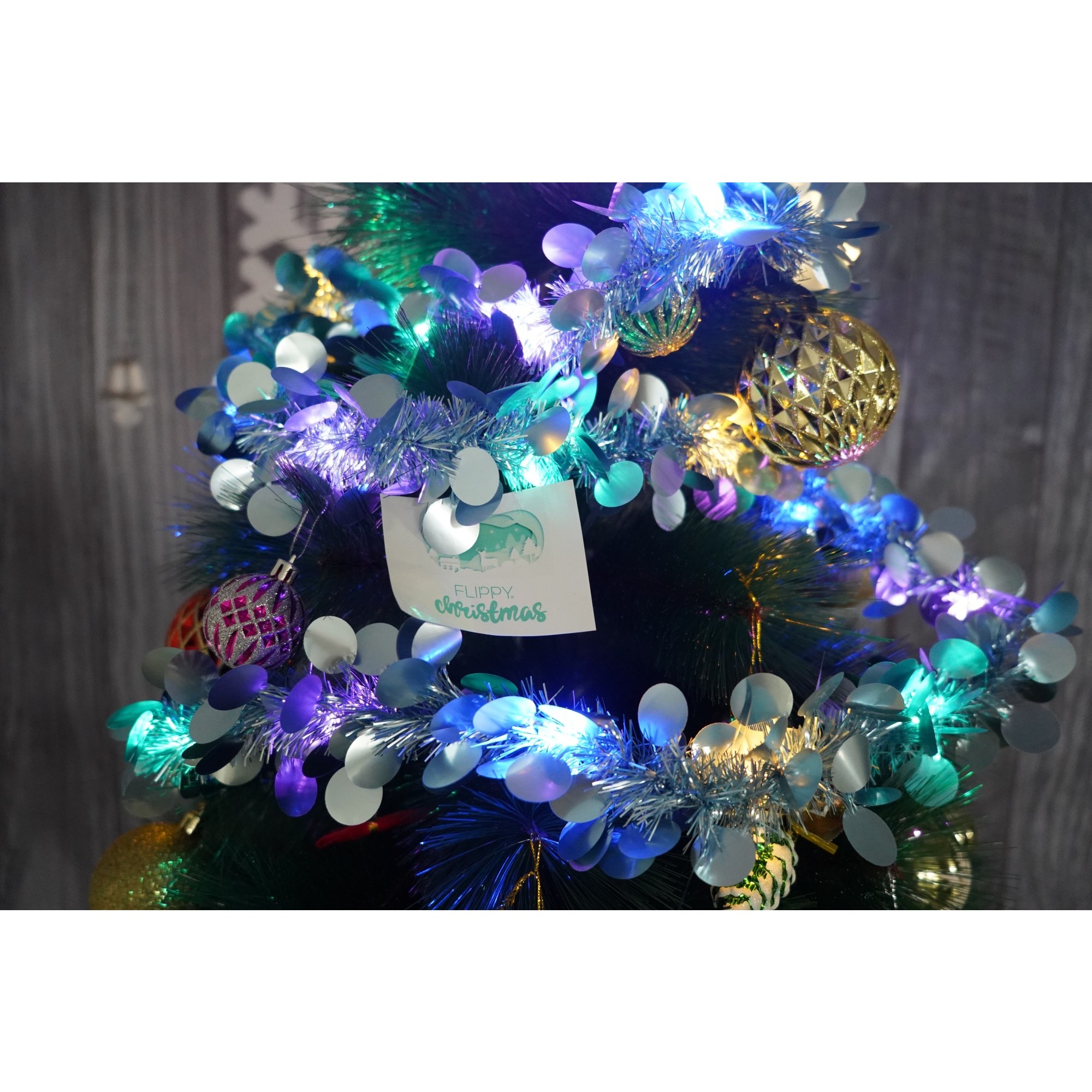Beteala Craciun cu LED, Albastra, model cu paiete rotunde, 2 m x 5 cm, PVC, Sir, Artificiala, Flippy - Image 3
