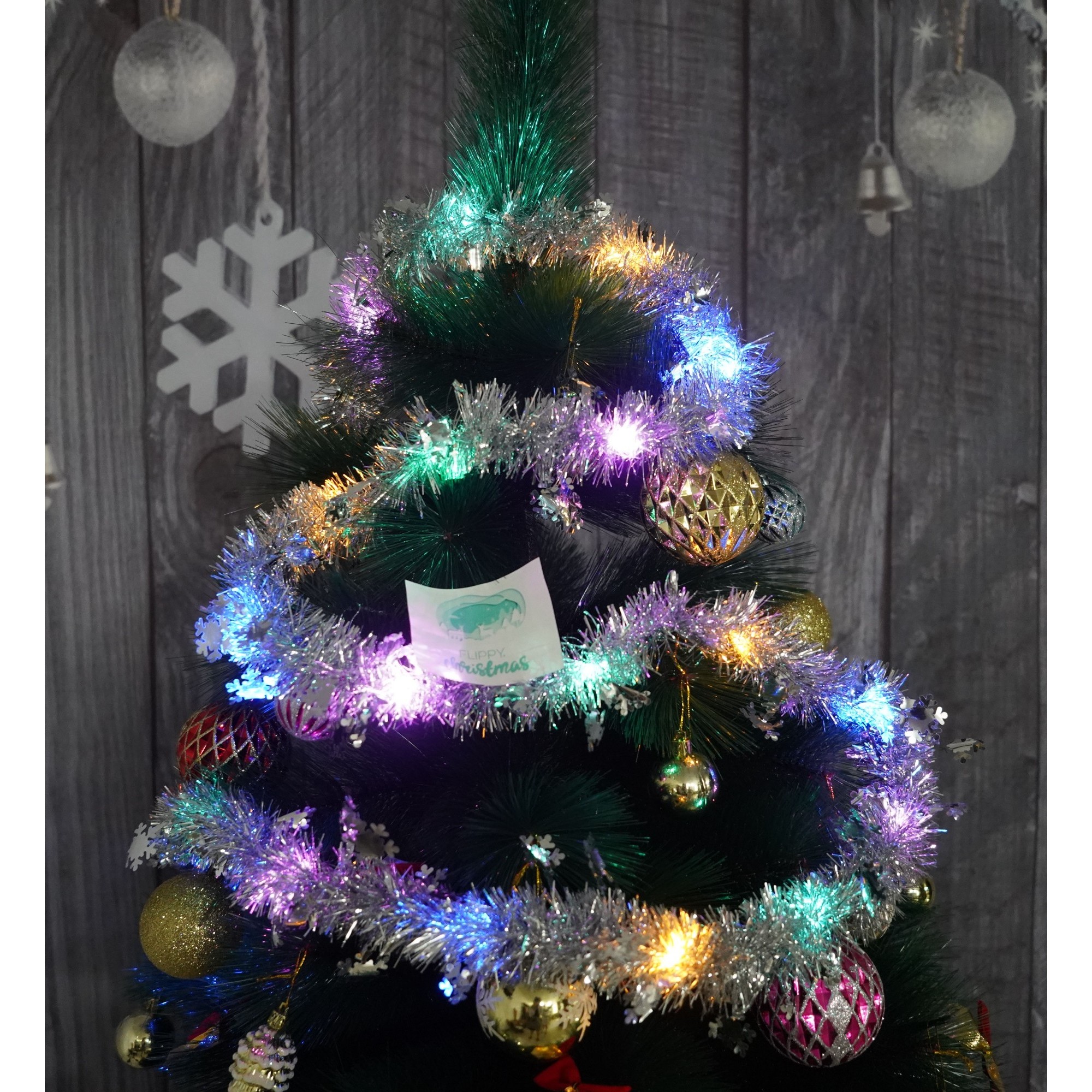 Beteala Craciun cu LED, Argintie, model cu fulgi de nea, 2 m x 5 cm, PVC, Sir, Artificiala, Flippy - Image 2