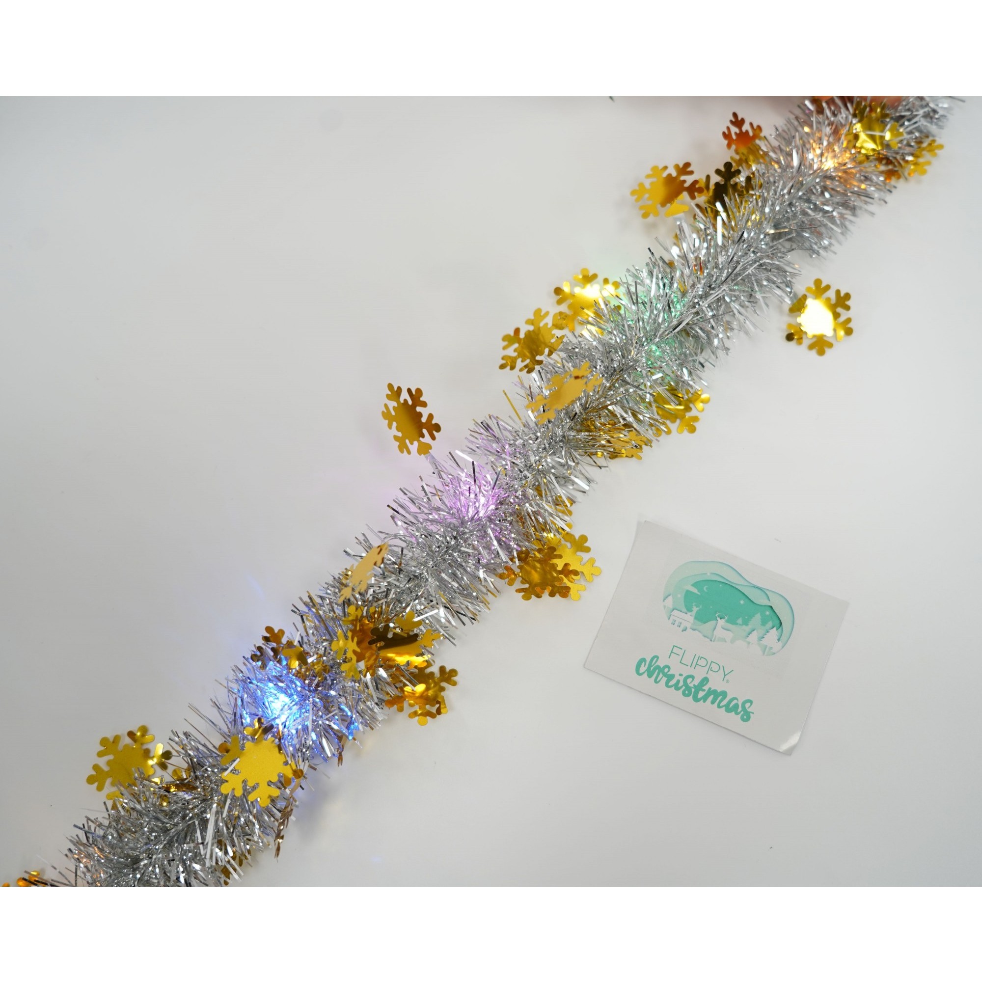 Beteala Craciun cu LED, Aurie, model cu fulgi de nea, 2 m x 5 cm, PVC, Sir, Artificiala, Flippy - Image 5