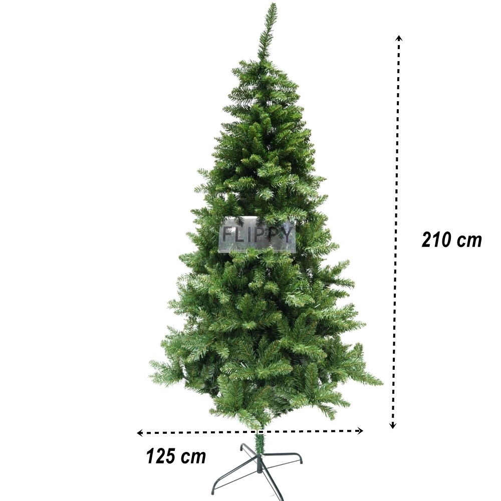 Brad artificial de Craciun, clasic, pentru interior/exterior, inaltime 210 cm, diametru 125 cm, 957 ramuri, Flippy, verde, suport metalic inclus - Image 6