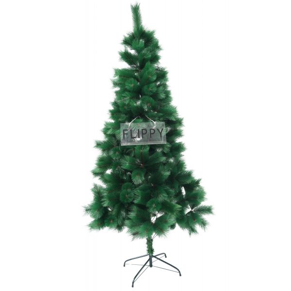 Brad artificial de Craciun tip pin, inaltime 180 cm, 260 ramuri cu ace 3D 12 cm, Flippy, verde, suport metalic inclus