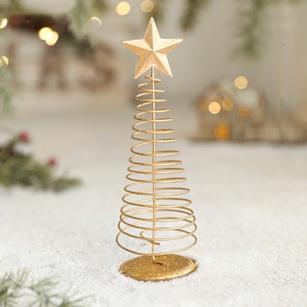 Brad de Craciun Ornament, Flippy, Decoratiune Brad micut din Metal, inaltime 19.5 x 6.5 x6.5 cm, Ornament de Craciun, Auriu