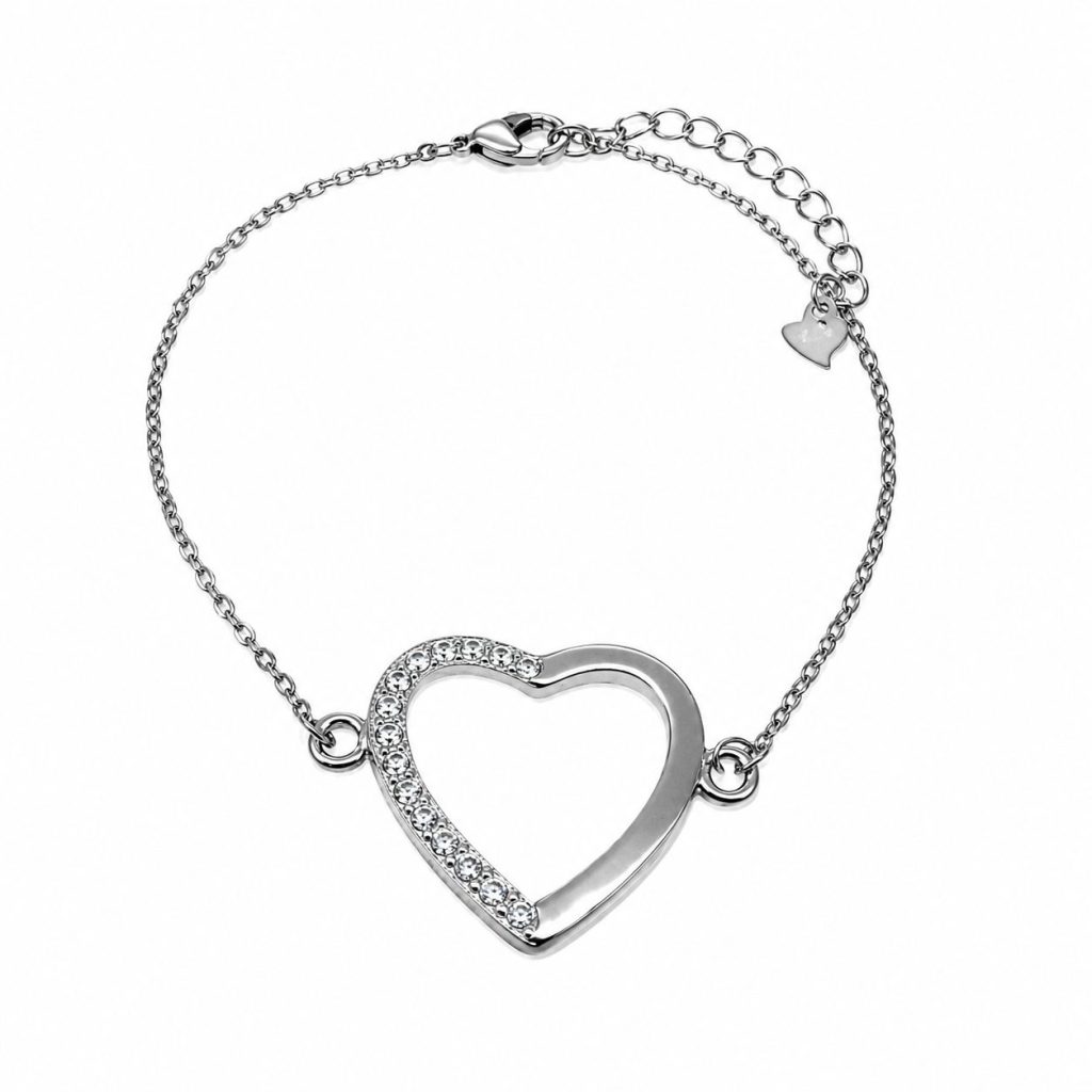 Brățară Damă din Argint 925, Jolie Silver, Model Inimă cu Pietre Semipavate, Design Elegant și Delicat, Potrivită pentru Purtare Zilnică, Argintiu