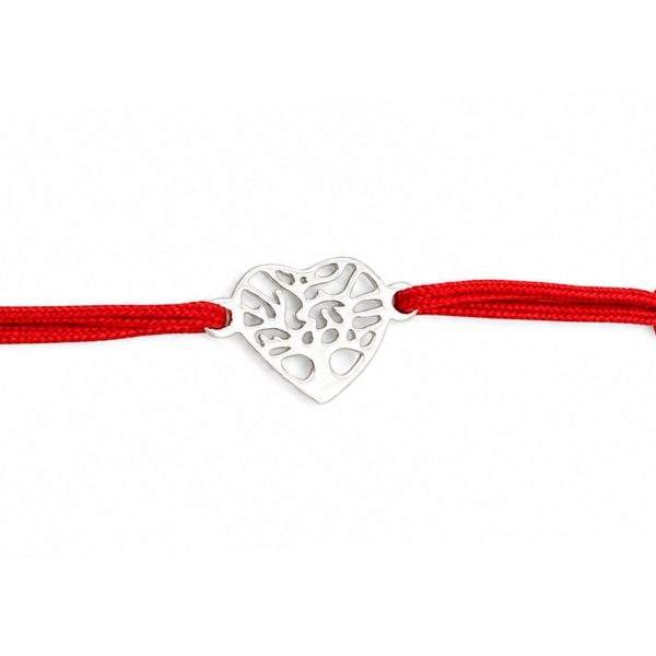 Bratara Argint 925 pentru Dama, Jolie, Model Copac in Inima, Martisor Bratara de 1 Martie, Pandativ Argintiu cu Snur Rosu