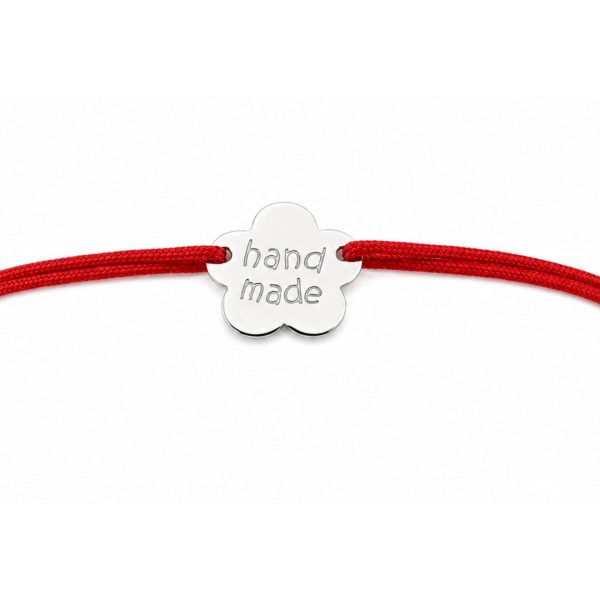 Bratara Argint 925 pentru Dama, Jolie, Model Floare HAND MADE, Martisor Bratara de 1 Martie, Pandativ Argintiu cu Snur Rosu