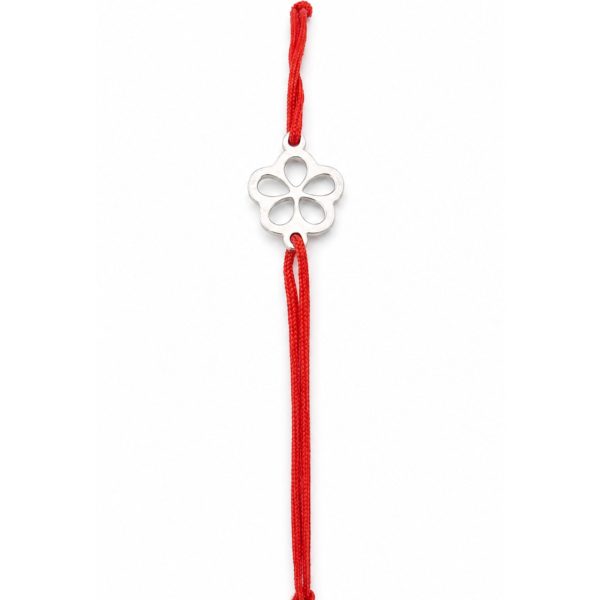Bratara Argint 925 pentru Dama, Jolie, Model Floricica, Martisor Bratara de 1 Martie, Pandativ Argintiu cu Snur Rosu