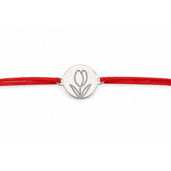 Bratara Argint 925 pentru Dama, Jolie, Model Rotund Lalea, Martisor Bratara de 1 Martie, Pandativ Argintiu cu Snur Rosu