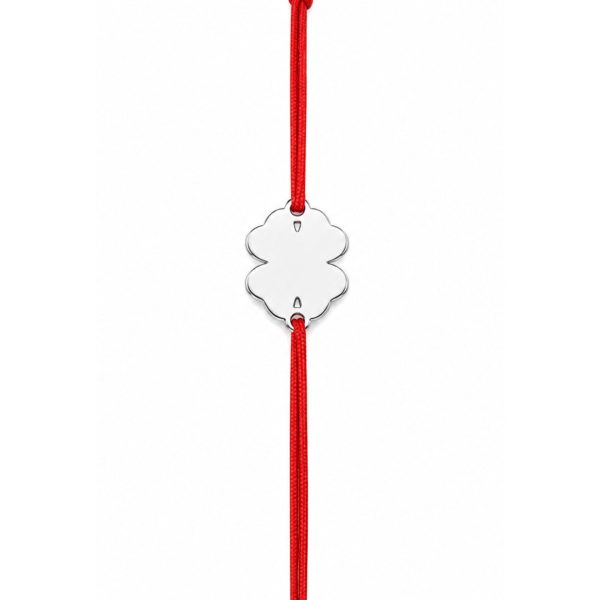 Bratara Argint 925 pentru Dama, Jolie, Model Trifoi plin, Martisor Bratara de 1 Martie, Pandativ Argintiu cu Snur Rosu