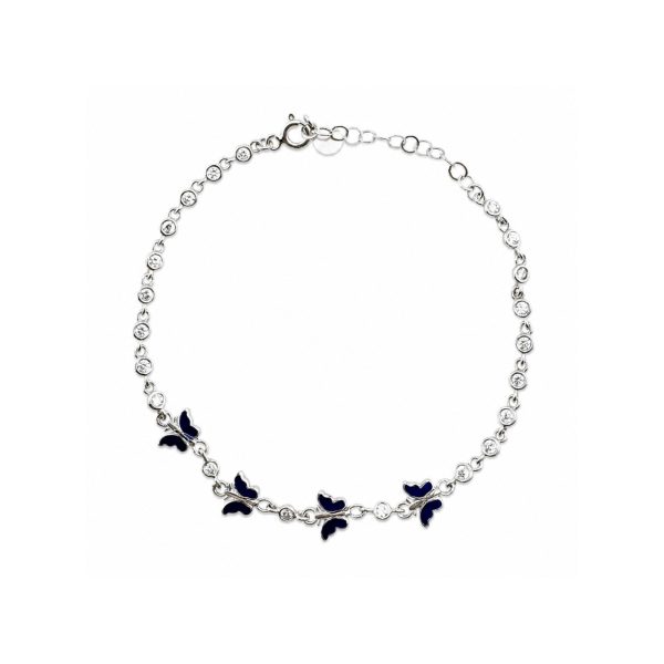 Bratara pentru Copii, Jolie, Argint 925, Model Fluture, cu Email si Zirconiu, 21 cm/4.3g Argintiu/Albastru inchis