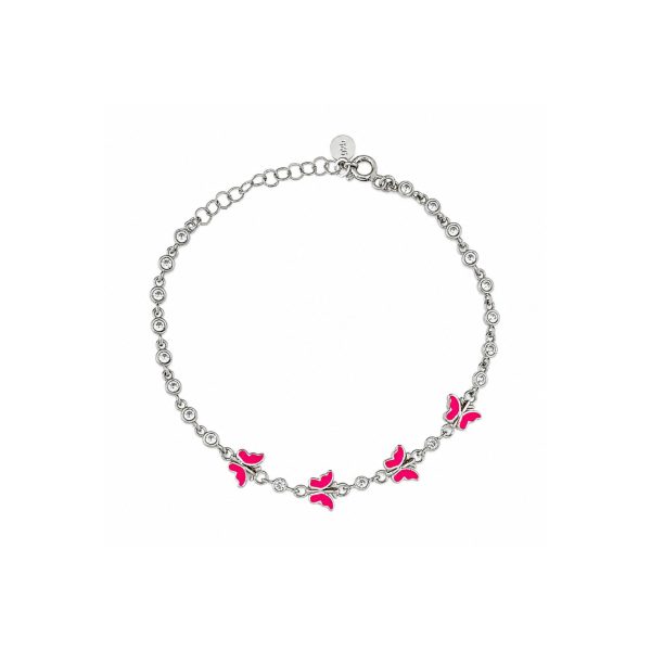 Bratara pentru Copii, Jolie, Argint 925, Model Fluture, cu Email si Zirconiu, 22 cm/4.4g Argintiu/Rosu aprins