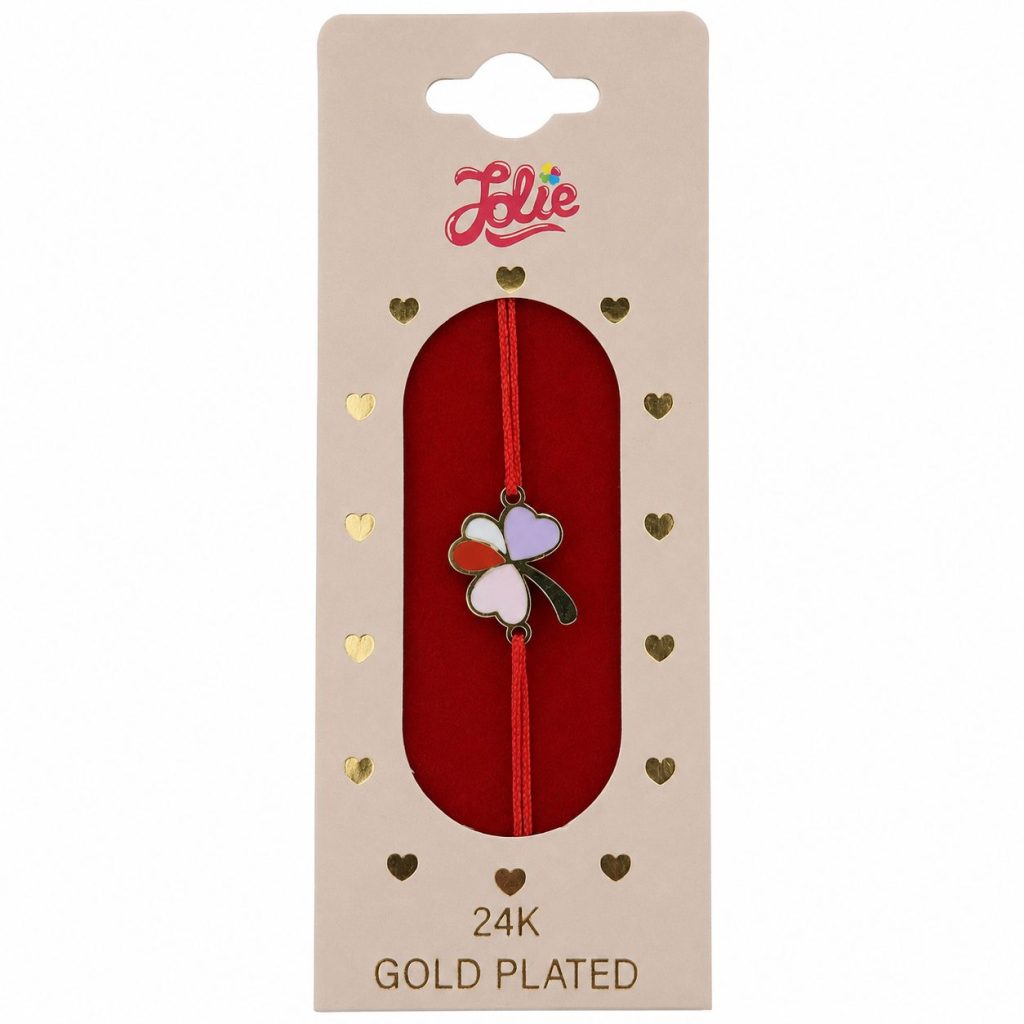 Bratara Placata cu Aur 24k Copii, Jolie, Model Trifoi cu Patru Foi, cu Snur Rosu, 3.5 x 9.5, Multicolor