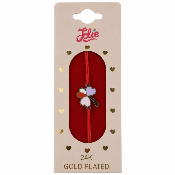 Bratara Placata cu Aur 24k Copii, Jolie, Model Trifoi cu Patru Foi, cu Snur Rosu, 3.5 x 9.5, Multicolor