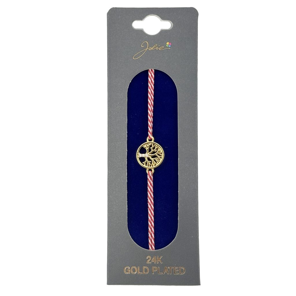 Bratara Placata cu Aur 24k, Jolie, Model Copac, Martisor Bratara, cu Snur Rosu, Auriu
