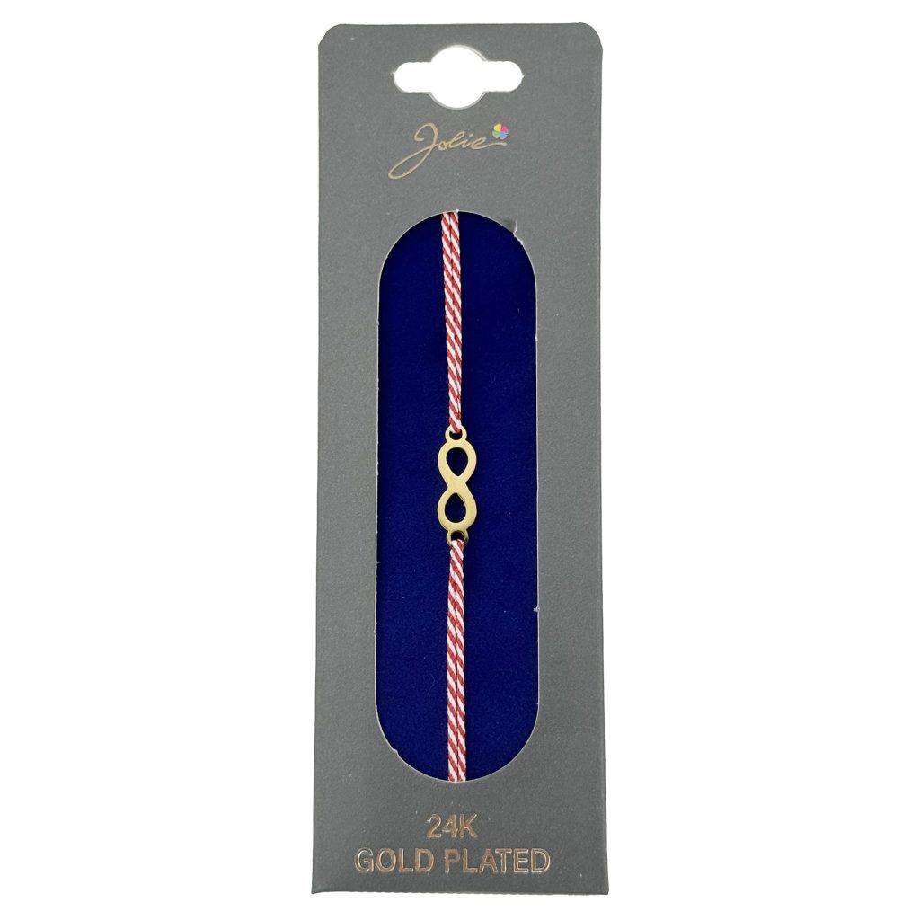 Bratara Placata cu Aur 24k, Jolie, Model INFINIT, Martisor Bratara, cu Snur Alb/Rosu, Auriu