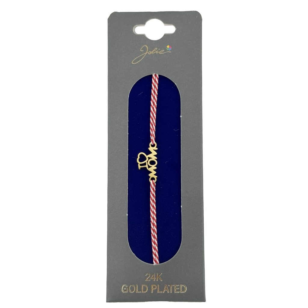 Bratara Placata cu Aur 24k, Jolie, Model I <3 MOM, Martisor Bratara, cu Snur Alb/Rosu, Auriu