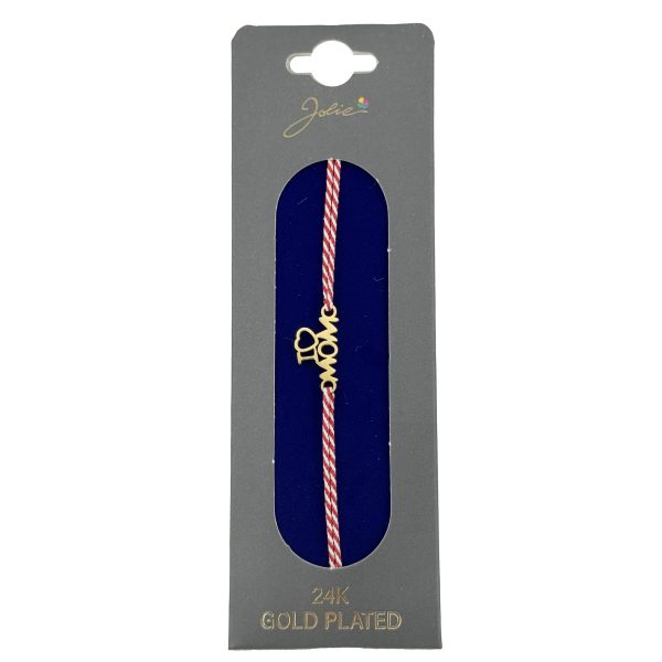 Bratara Placata cu Aur 24k, Jolie, Model I <3 MOM, Martisor Bratara, cu Snur Alb/Rosu, Auriu