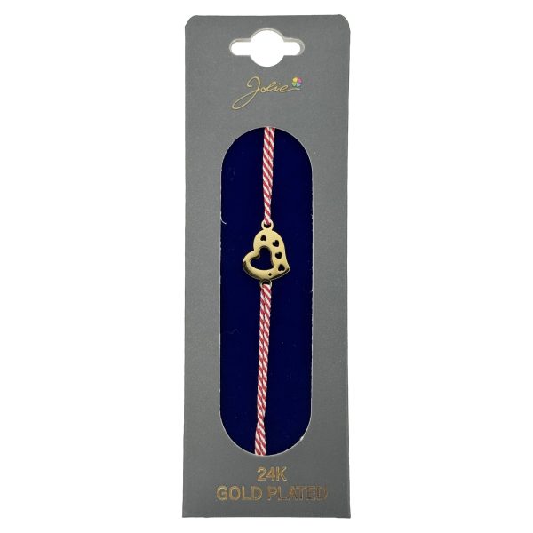 Bratara Placata cu Aur 24k, Jolie, Model INIMA, Martisor Bratara, cu Snur Alb/Rosu, Auriu