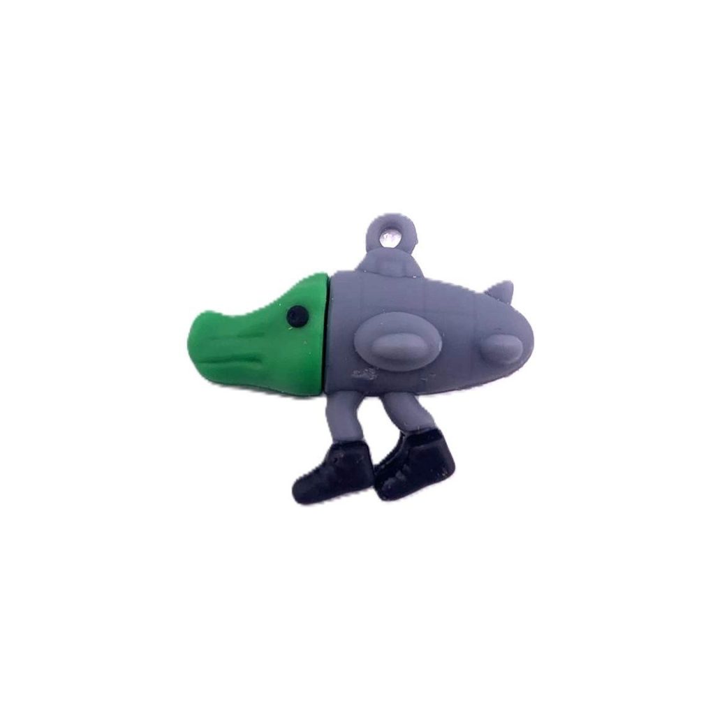 Breloc de Chei din Silicon, Flippy, Figurina Brainrot Bombardiro Crocodilo, 4 cm, Gri/Verde