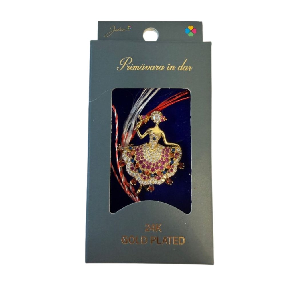 Martisor cu Brosa Placata cu Aur 24K, Jolie, Ambalaj Carton cu Design, Material Metal, Model Balerina, Dimensiune Brosa 2.5-3cm, Auriu/Roz