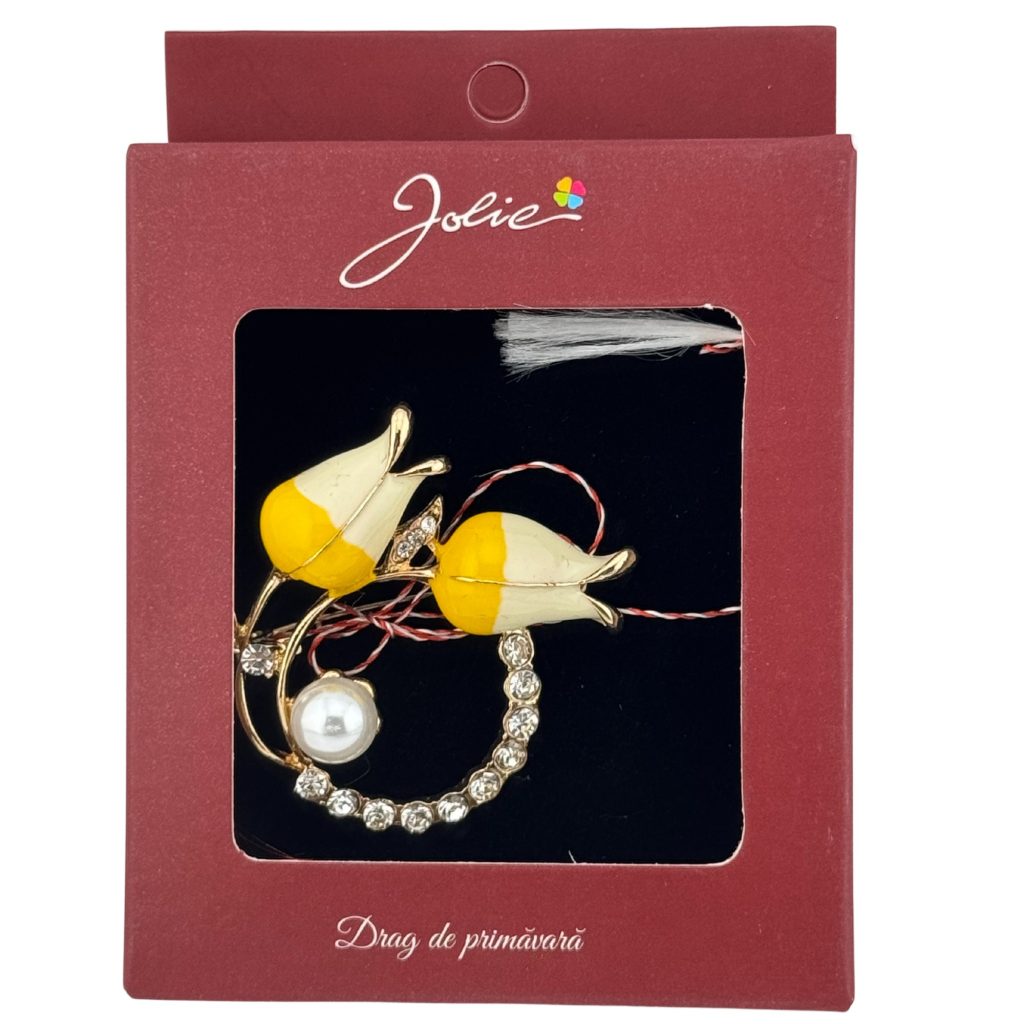 Brosa Vintage, Jolie, Material Metal, Ambalaj Carton, Dimensiune Brosa Aproximativ 4-6 cm, Model Flori Galbene