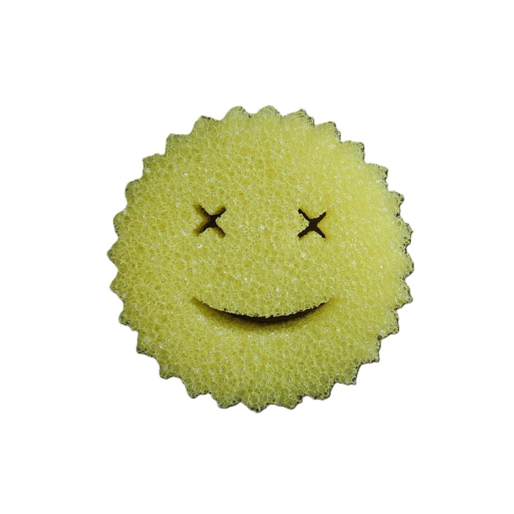 Burete de Vase, Flippy, Rotund, din Burete PU, Model Smiley Face, Doua Fete, 10 x 4 cm, Galben