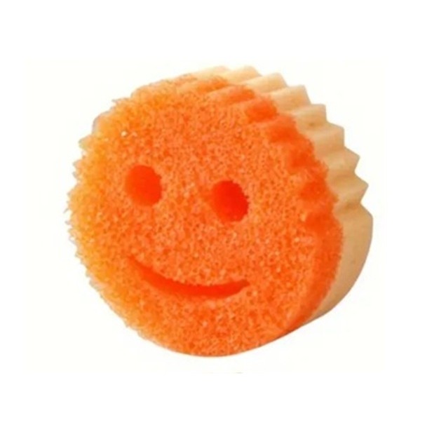 Burete de Vase, Flippy, Rotund, din Burete PU, Model Smiley Face, Doua Fete, 10 x 4 cm, Portocaliu/Galben