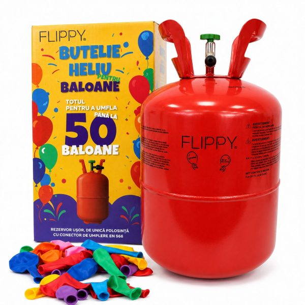 Butelie Heliu de Unica Folosinta, Butelie pentru 50 Baloane Latex, Ideala pentru Petreceri si Evenimente, 13l, 24x24x42, Rosu