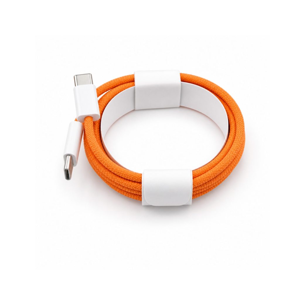 Cablu de Date si Incarcare USB-C la USB-C, Flippy, 60W, Compatibil iPhone 17 si Huawei, Nylon Impletit, 1.5 m, Portocaliu