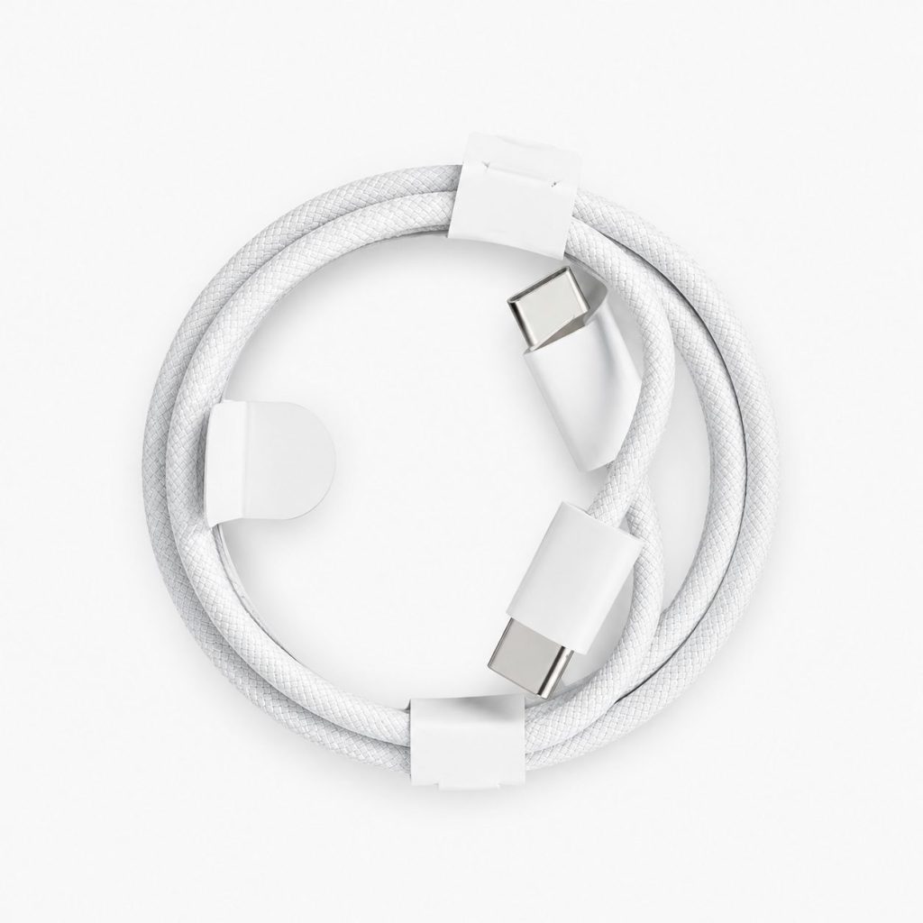 Cablu de Date si Incarcare USB-C la USB-C, Flippy, 60W, PD Fast Charge, Compatibil Android/iPhone 15/16/Huawei, Textil Impletit, 2 m, Alb