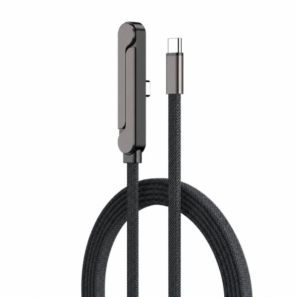 Cablu de Incarcare si Date USB-C la USB-C, Flippy, 30W, Impletit, Pliabil, cu Suport, pentru Gaming, Aliaj de Zinc, Incarcare Rapida, Compatibil Telefoane si Tablete, 1.5 m, Negru