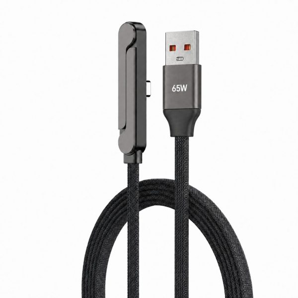 Cablu de Incarcare si Date USB-A la USB-C, Flippy, 65W, Impletit, Pliabil, cu Suport, pentru Gaming, Aliaj de Zinc, Incarcare Rapida, Compatibil Telefoane si Tablete, 1.5 m, Negru