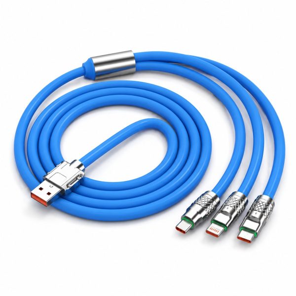 Cablu de Incarcare si Date 3 in 1, Flippy, Fast Charging, 120W, Compatibil Type-C, Utilizare Simultana pentru 3 Dispozitive, 1.2 m, Albastru