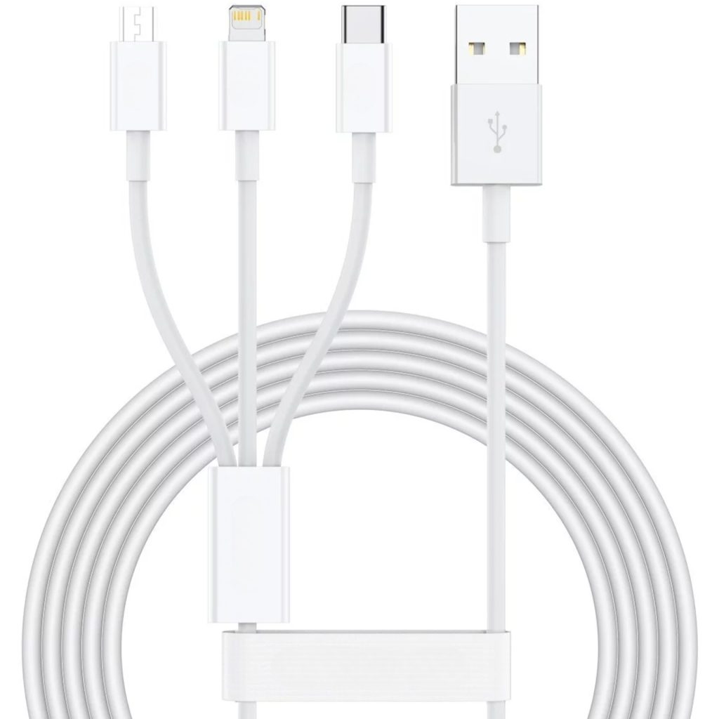 Cablu USB 3in1 Flippy SX - 21, USB la micro USB/USB-C/compatibil iphone, 3A, 1.2m (alb)
