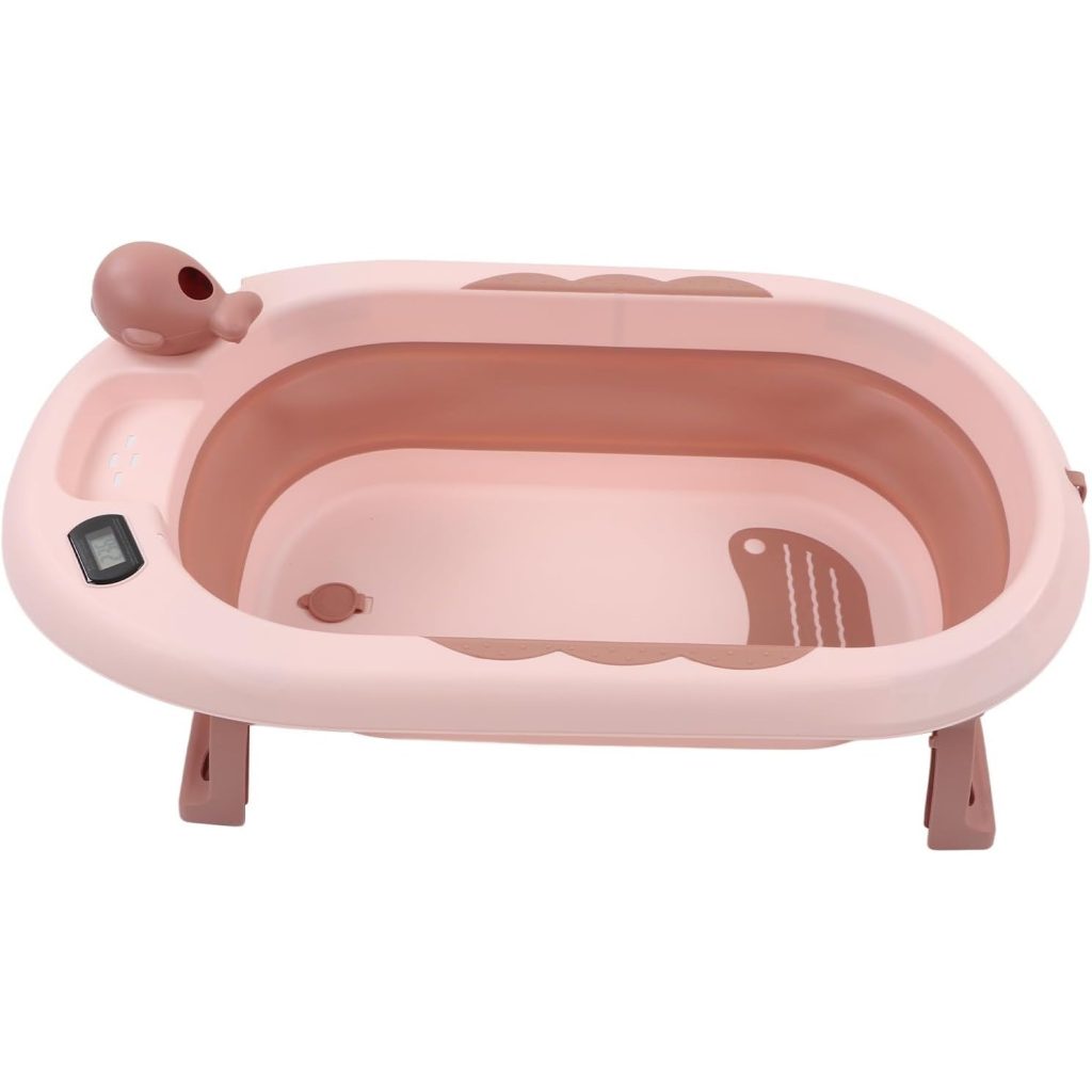 Cada de Baie, Flippy, pentru Copii 0 luni - 6 Ani, cu Termometru, Pliabila, Perna Suport Inclusa, din Plastic, 81.5 x 49 x 21.5 cm, Roz