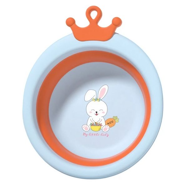 Cada Pliabila pentru Baie pentru Copii, Flippy, Cadita pentru Bebelusi, Model Rotund cu Iepuras, Blue, 30x31x3.5 cm, 3.3 L