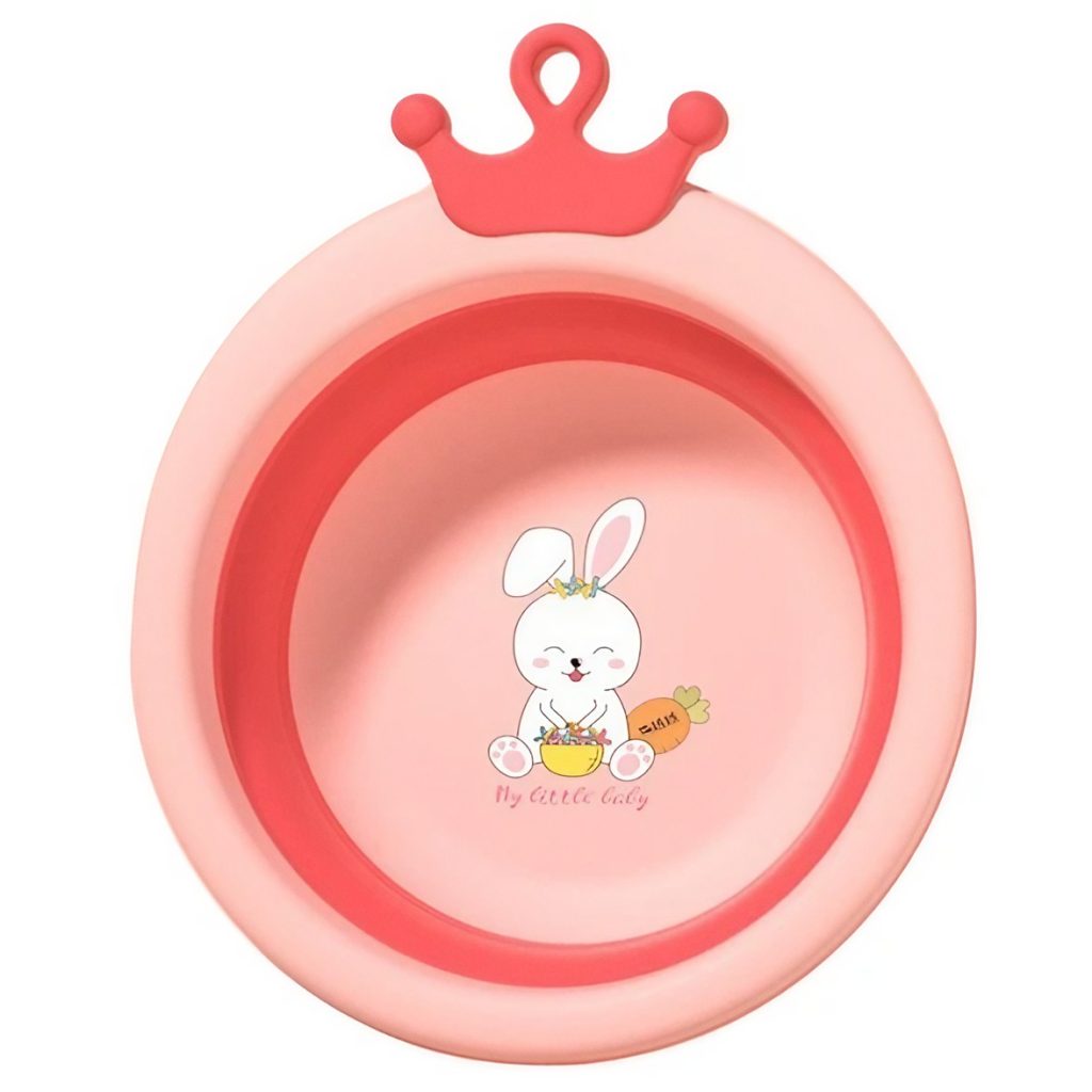 Cada Pliabila pentru Baie pentru Copii, Flippy, Cadita pentru Bebelusi, Model Rotund cu Iepuras, Roz, 30x31x3.5 cm, 3.3 L