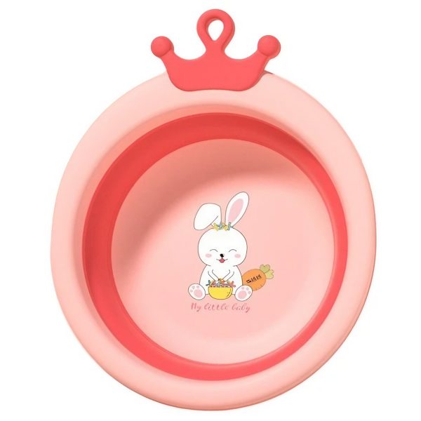 Cada Pliabila pentru Baie pentru Copii, Flippy, Cadita pentru Bebelusi, Model Rotund cu Iepuras, Roz, 30x31x3.5 cm, 3.3 L