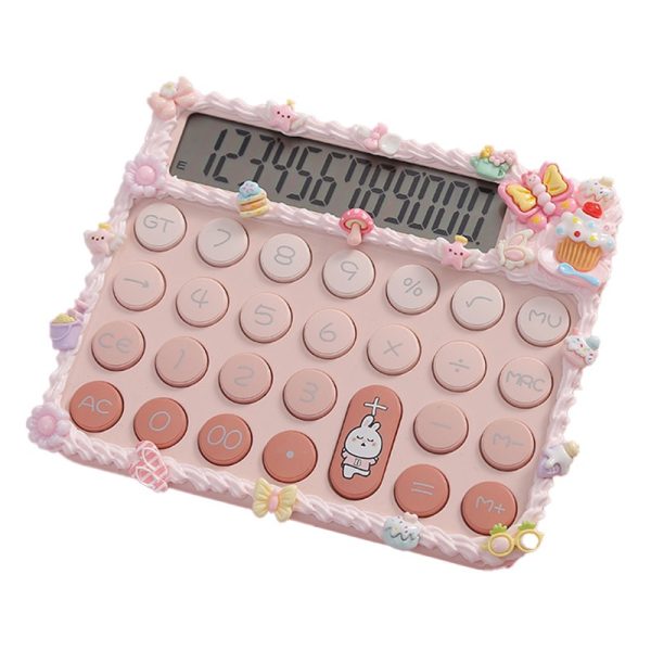 Calculator Electronic pentru Fete, Flippy, Calculator Dragut pentru Scoala Primara, Ecran mare 12 digits si Tastatura Mecania, 15 x 12.5 cm, Decor cu elemente 3D pentru Fete, Roz
